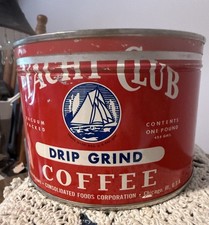 VINTAGE  YACHT CLUB #1 KEYWIND COFFEE TIN COOL GRAPHICS picture