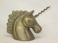 vintage solid brass unicorn head brass corkscrew bottle opener figural barware picture
