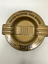 Lot of 9 Vintage Thum Advertising Ashtrays Gold Tone Metal Mid Century Drugstore picture