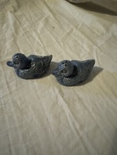 Vintage Blue Ceramic Duck Salt Pepper Shakers Set 2