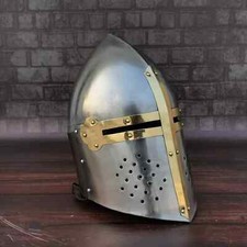 Medieval Crusader Cosplay Designer  Mason' Brass Cross Knight Helmet Gift picture