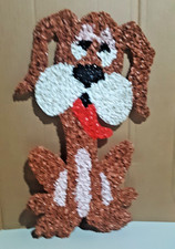 Vtg Rare 1970s Melted Plastic Popcorn Wall Decor Brown & White Hound Dog 18”T picture