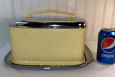 Vtg 50-60’s Yellow Chrome Square Cake Dome Covered Plate Saver picture