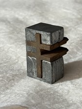 RARE Antique Printing Block Wood Double-barred Orthodox Cross Heavy Metal Casing picture