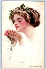 c1910's The Rose Pretty Woman With Flower Signed Artist Posted Antique Postcard picture