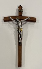 Vintage F.lli Giglio Wood Wall Crucifix Silver Plated Made in Italy 1996 picture