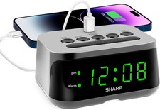 Sharp Digital Alarm Clock with Super Fast USB-C Charge Port & Green LED Display picture