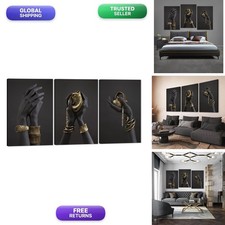 MAMAGO African American Woman Canvas Prints 3 Panels Black Gold 24