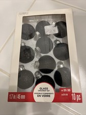 1.7 Black Glitter Glass Ornaments Set NIB Christmas Holiday picture
