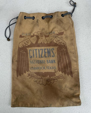 Vintage Citizens National Bank Lubbock Texas Brown Canvas Money Bag Drawstring picture