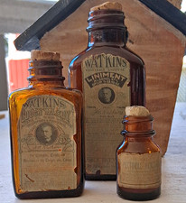 Lot of 3 Antique Watkins Bottle Collection Glass Apothecary History Collectibles picture