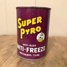 vintage Super Pyro Anti-Rust Antifreeze metal can, likely from the 1950s–1960s. picture