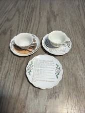 Vintage Miniature Tea Cups & Saucers Set LOT Lord's Prayer MOTHER & FATHER Japan picture