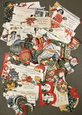 100 Antique Vintage 1910’s-20’s Chromolith Christmas Tags & Die Cut Seals picture