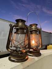 Lot 2 Vintage Style Hurricane Lamp Antique Kerosene Oil Lantern Camping Bronze picture