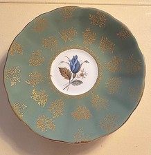 Vintage Elizabethan Fine Bone China Orphaned Saucer Only - Sage Green Blue picture