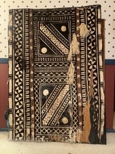 Vintage Fijian Masi Tapa Barkcloth Cloth Large 40x60 Tiki Tribal Folk Art picture