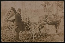 Real Photo Postcard RPPC~Dapper Man in Bowler Hat Holds Box Camera~Horse & Buggy picture