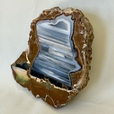Natural Blue Gray Banded Agate Rough Geode Half Polished Crystal Specimen 215g picture