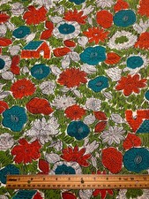 Antique Vintage Cotton Fabric 1940s Floral Forest Cottages Novelty 35w 34