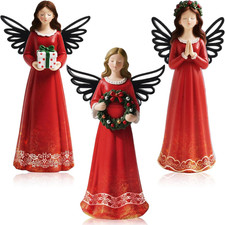 3 Pcs Christmas Angel Figurine Wooden Angel Statues Figurine picture
