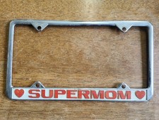 Vintage SUPER MOM Metal License Plate Frame  picture
