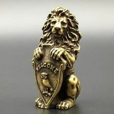 Brass Lion Welcome Animal Statue Small Sculpture Tabletop Figurine Home Decor picture