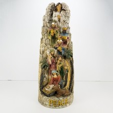 Vintage Italian Nativity Scene Statue Angel Three Kings Holy Family Peace 15in picture