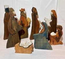 Vtg Michael Fox/Puckane Crafts 8pc Oversized 9.75” Nativity Set Double Sided picture