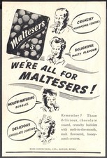 1940s Advert: 'We're All For MALTESERS - Mouth-Wateringly Delicious' Free p&p picture