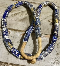c1870 Genuine Antique African Trade Beads Blue Venetian Fried Egg Stratified Eye picture