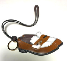 $650 NEW Leather MIU MIU PENNY LOAFER Bag CHARM KEYCHAIN White/Brown MIRROR picture