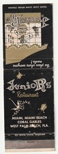 MATCHBOOK COVER - JUNIOR'S RESTAURANT - MIAMI WEST PALM BEACH FLORIDA picture