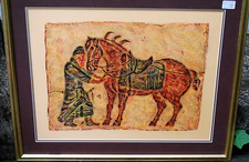 Vtg CHINESE ART- RICE PAPER STONE RUBBING Signed/Framed 29