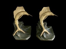 ~Pair Jennings Brothers Vintage MCM Solid Brass Sailfish Bookends~  picture