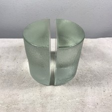 Vtg MCM Pair Blenko Glass Half Moon Bookends Heavy Frosted Textured Blue *Read* picture