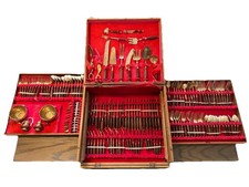 Vintage Thai Brass and Rosewood Flatware Set - Service for Twelve + (155 Pieces) picture