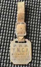 P. R. R.  Pennsylvania Railroad Y.M.C.A. Brass Tag Commemorative FOB Strap 1904 picture