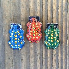 3 Vintage Original Tin Litho FROG CLICKERS Crickets Toys 1930s NOS JAPAN picture