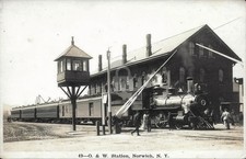 1908 O & W Station Norwich NY Train in Station RPPC Photo Postcard COPY picture