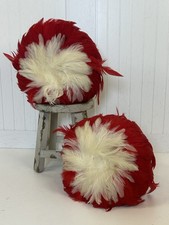 Vintage Hawaiian Uli Uli Pair Feather Gourd Hula Rattles Shakers Red White picture