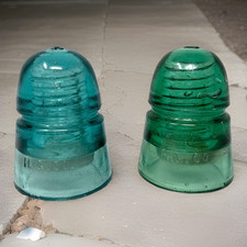 Antique 2  RR  Insulators CD 145 Snow/fuzzy/bubbles  (dome)  H (F)  HGCo Beehive picture