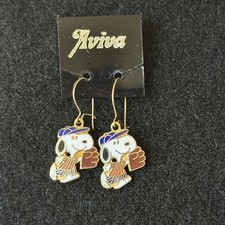 Vintage Snoopy on Baseball Player Dangle Earrings, Peanuts, Aviva picture