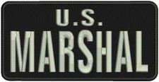 U  S  MARSHAL EMBROIDERY PATCH 4X8 HOOK ON BACK BLK SILVER picture