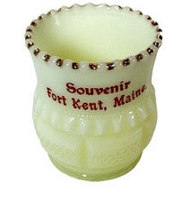 Fort Kent , MAINE ME Uranium Antique Custard Glass Souvenir Trinket Cup picture