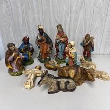Vtg Italian Chalkware Nativity Set 12 Pc Plaster Hand Painted Large Scale 12