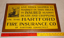 VINTAGE ANTIQUE HARTFORD FIRE INSURANCE AGAINST DEATH CRIPPLING DEER METAL SIGN picture