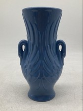Vintage 1966 Haeger Royal Blue Pottery Double Swan Feather Art Deco Vase Vessel picture