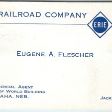 c1940s Erie Railroad Co Business Card Eugene Flescher Omaha NE Woodmen Building picture