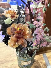 Vintage Chinese Hardstone Jade Flower Tree Cloisonne Planter Mid Century picture